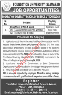 Foundation University Islamabad Jobs 2025